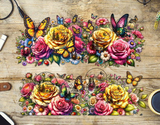 UVDTF Yellow Roses and Butterflies 20oz 30oz 10"x10"