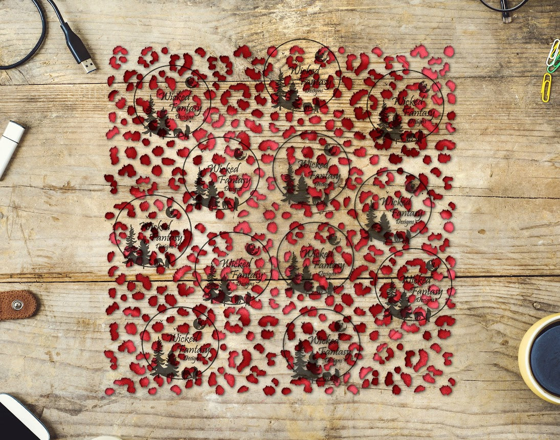 UVDTF Red Gradient Fuzzy Leopard Print 10"x10" Element Sheet