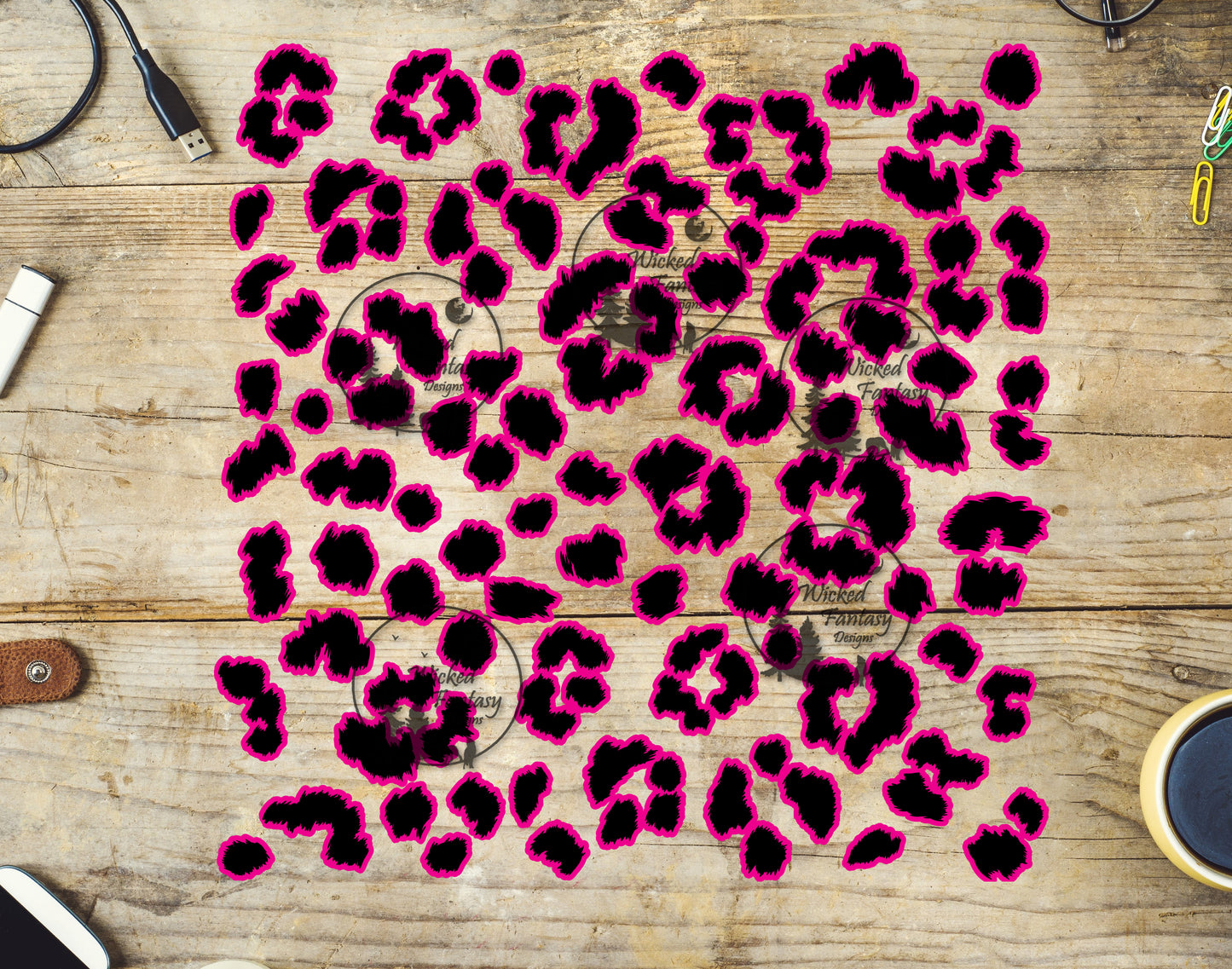 UVDTF Black and Pink Fuzzy Leopard Print Element 10"x10"