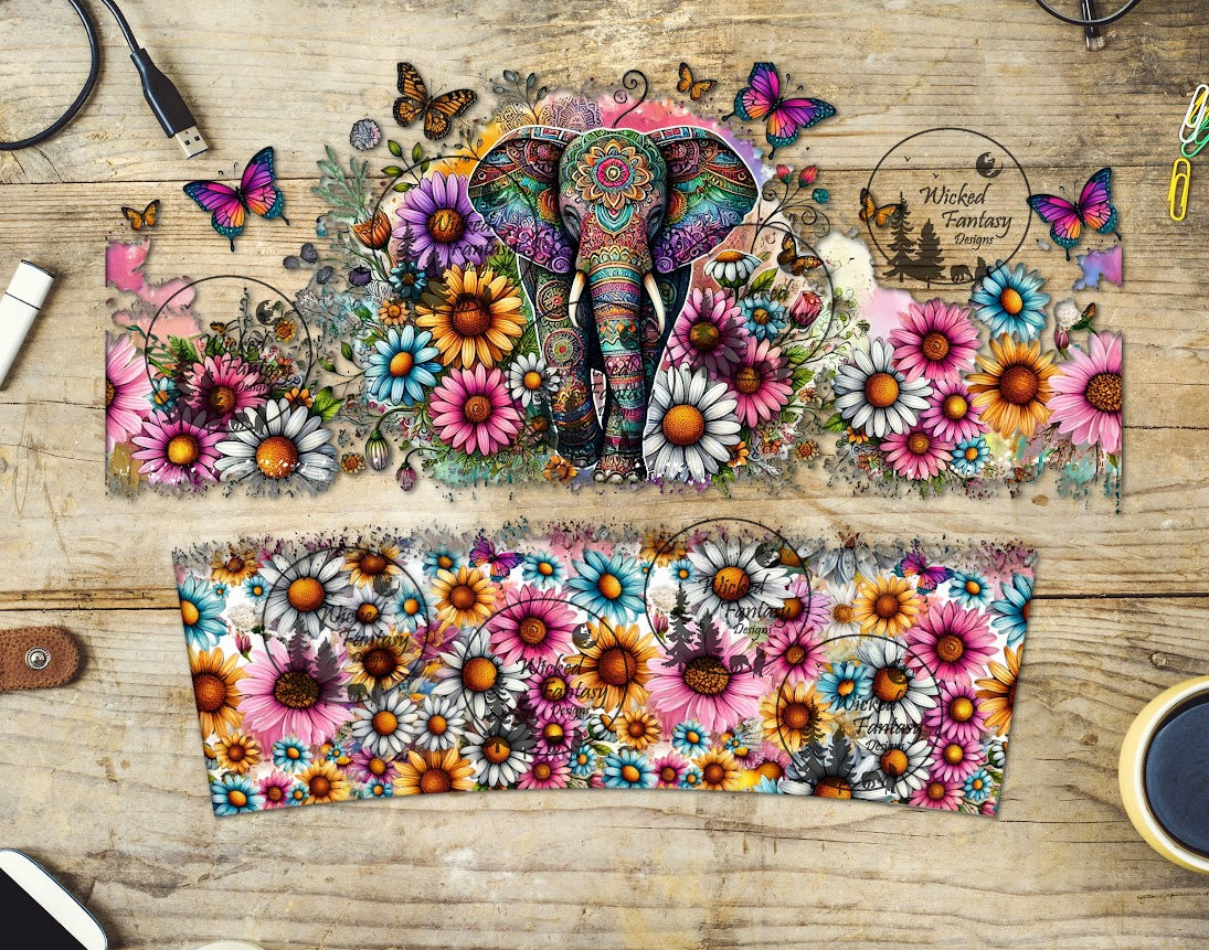 UVDTF Mandala Elephant and Daisies 16oz 40oz Tumbler Wrap