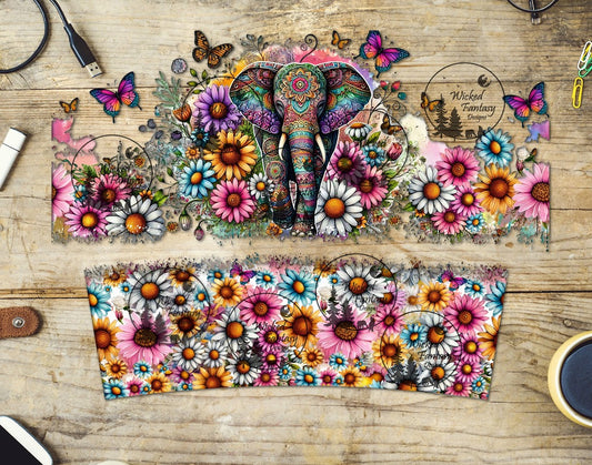UVDTF Mandala Elephant and Daisies 16oz 40oz Tumbler Wrap