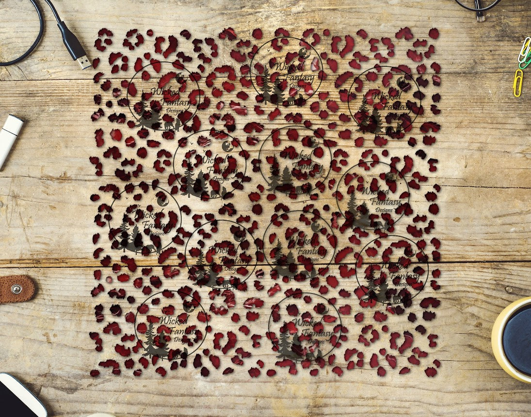 UVDTF Red Marble Small Fuzzy Leopard Print 10"x10" Element Sheet