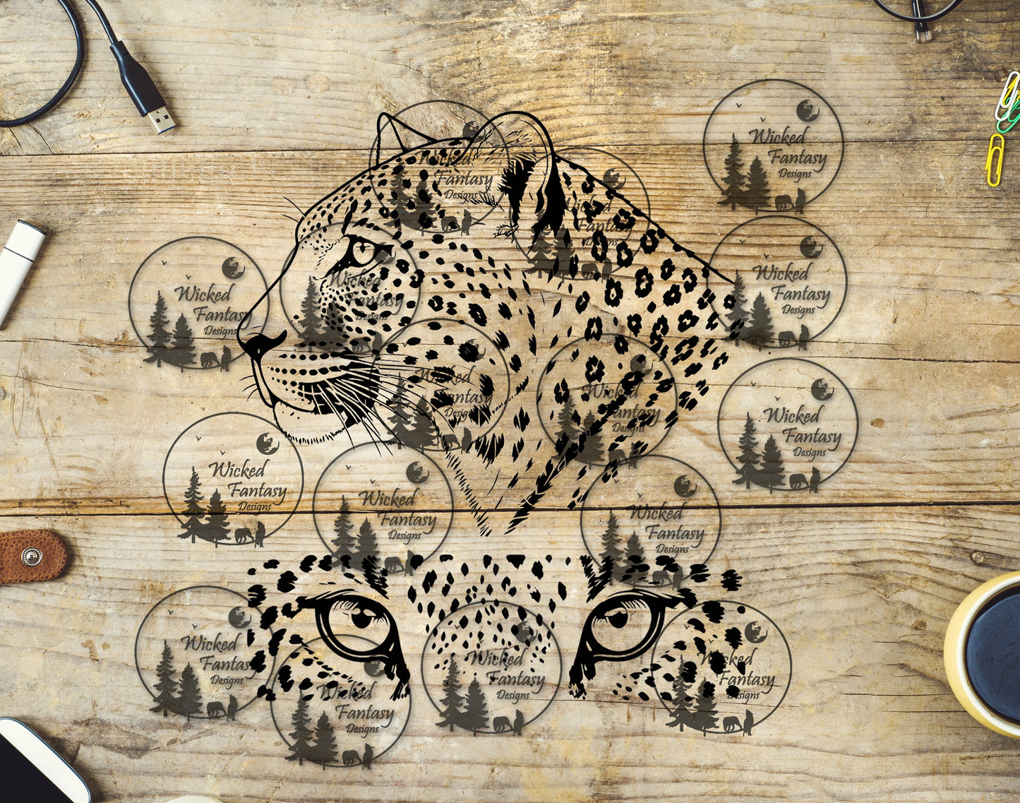 UVDTF Leopard Gaze Line Art