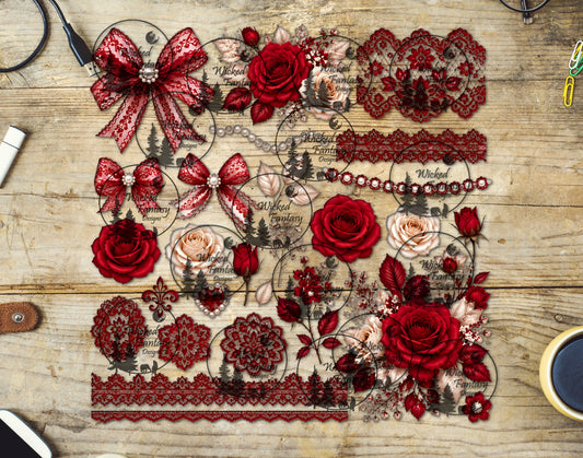 UVDTF Coquette Red Lace and Pearls Element Sheet