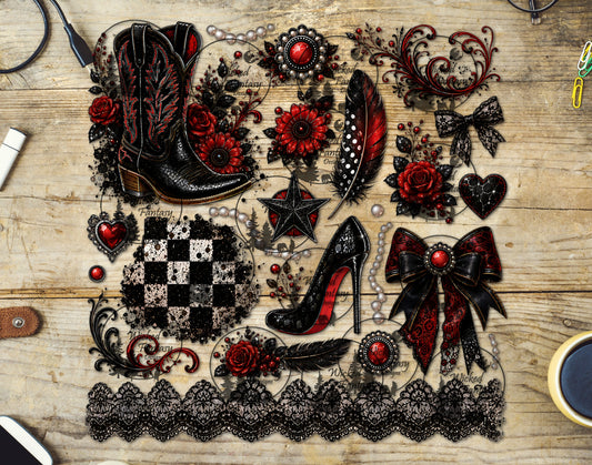 UVDTF Coquette Black and Red Cowgirl Element Sheet