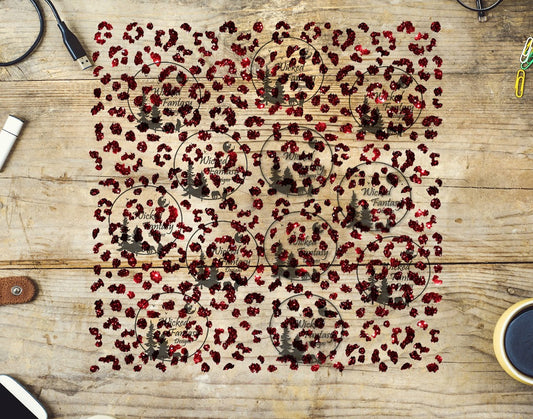 UVDTF Ruby Red Small Fuzzy Leopard Print 10"x10" Element Sheet