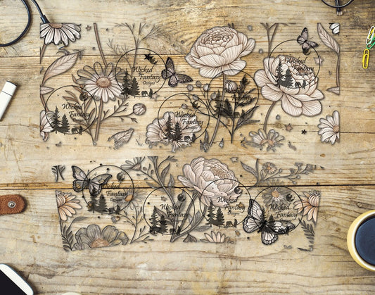 UVDTF Daisy Neutrals and Butterflies 16oz 40oz Tumbler Wrap