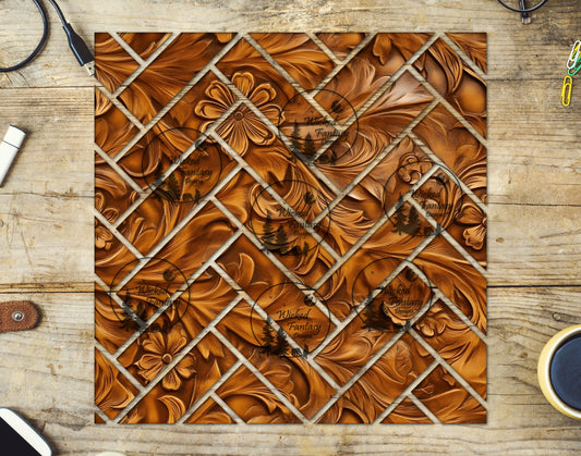 UVDTF Tooled Leather Herringbone 20oz 30oz 10"x10"