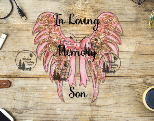 UVDTF In Loving Memory Son Pink Angel Wings