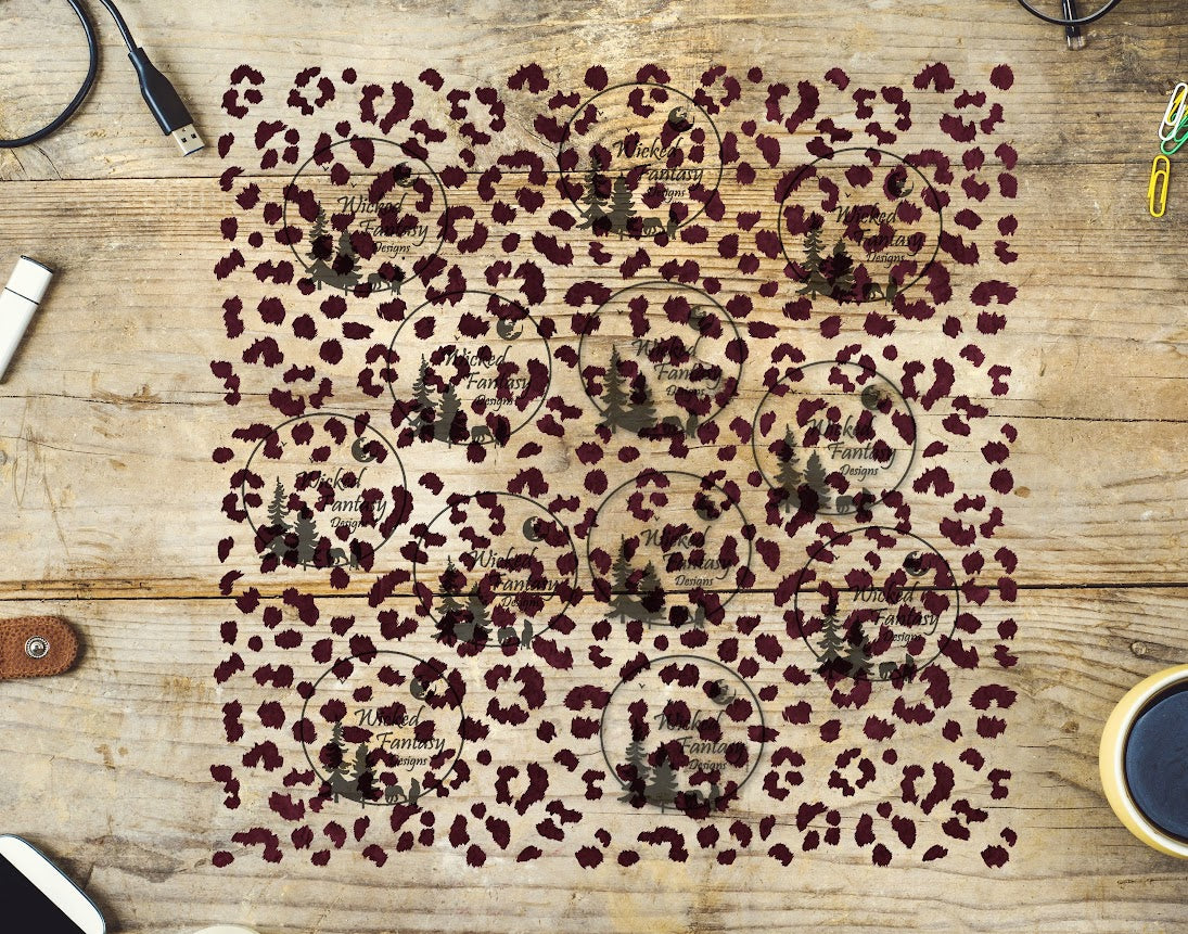 UVDTF Burgundy Small Fuzzy Leopard Print 10"x10" Element Sheet