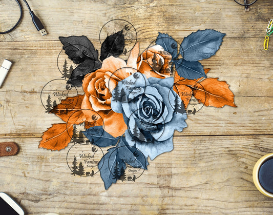 UVDTF Dusty Blue and Orange Floral Arrangement