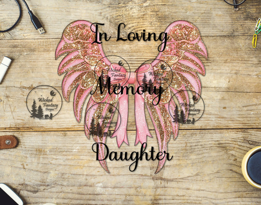 UVDTF In Loving Memory Daughter Pink Angel Wings
