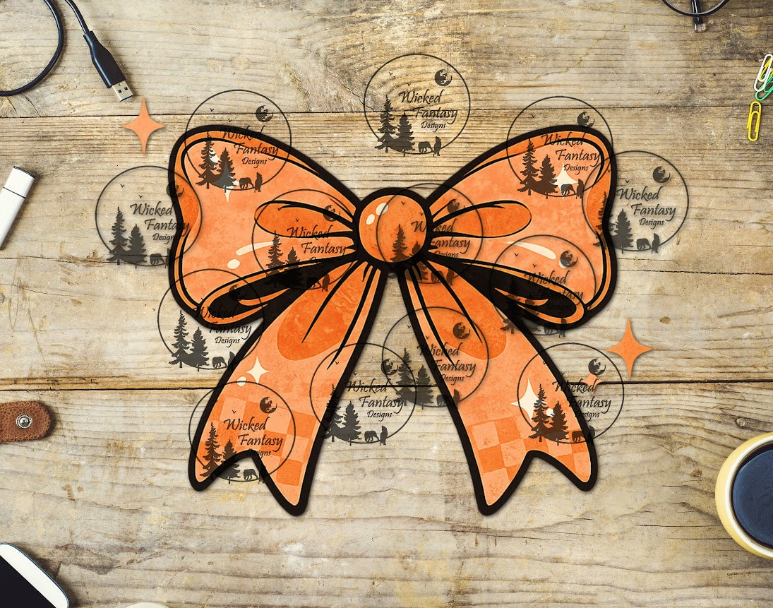 UVDTF Orange Checkered Bow