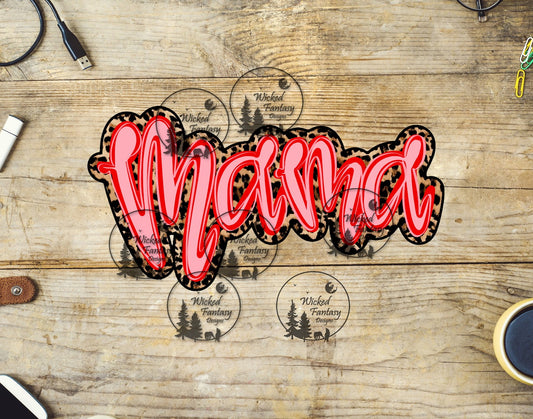 UVDTF Mama Leopard with Red and Pink Letters
