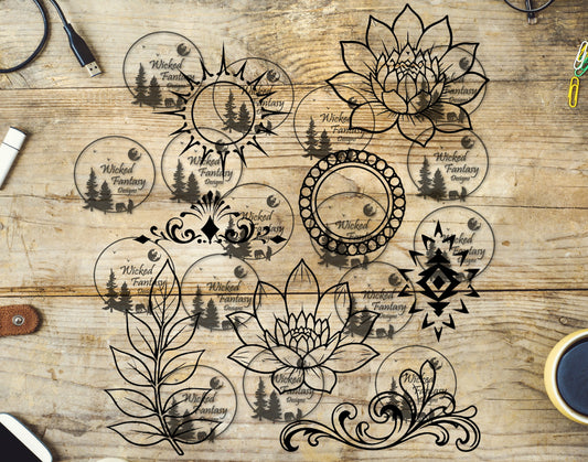 UVDTF Lotus Flower and Filagree Line Art