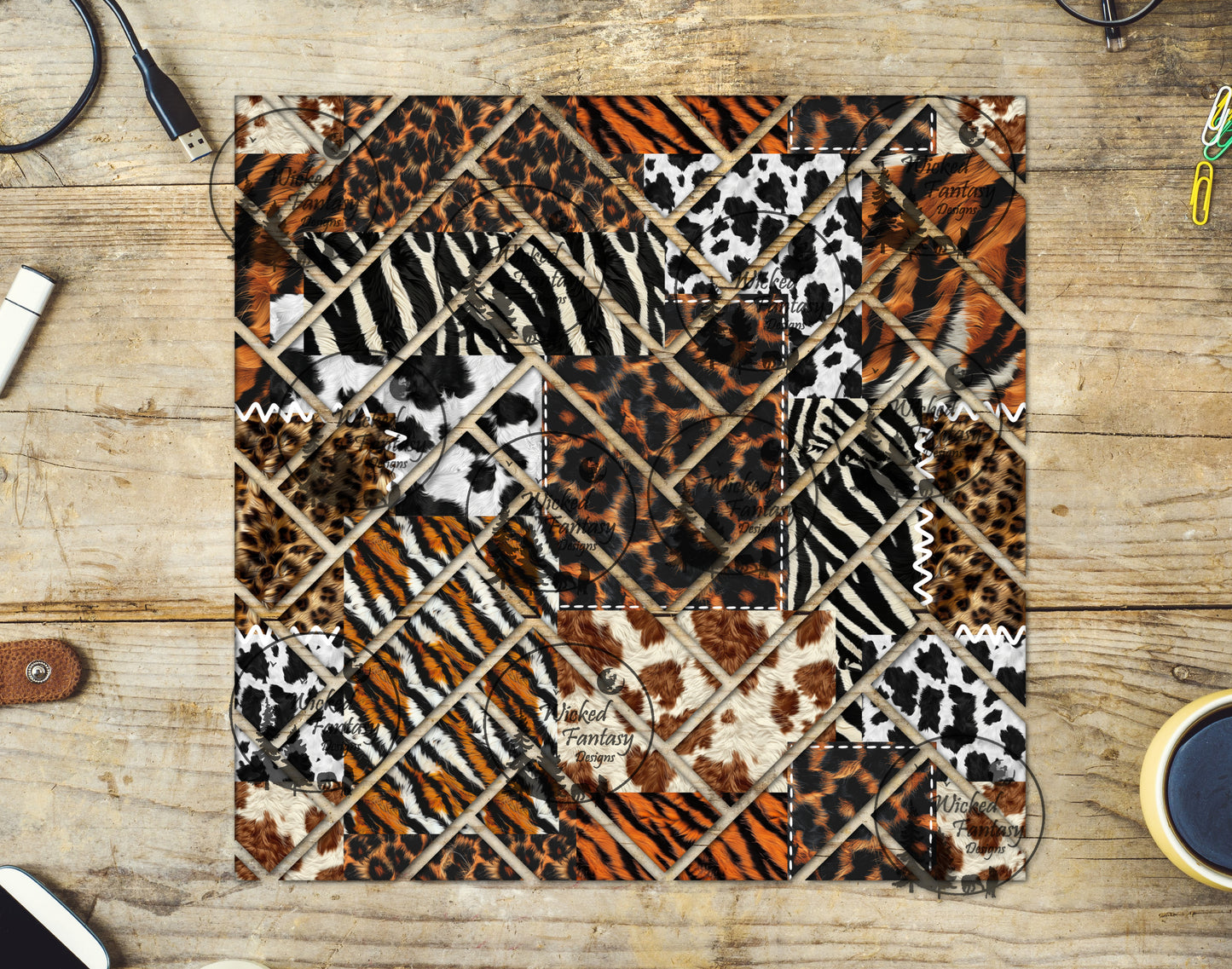 UVDTF Animal Print Patchwork Herringbone 20oz 30oz 10"x10"