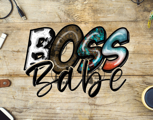 UVDTF Boss Babe 3D Cow Print and Tooled Leather