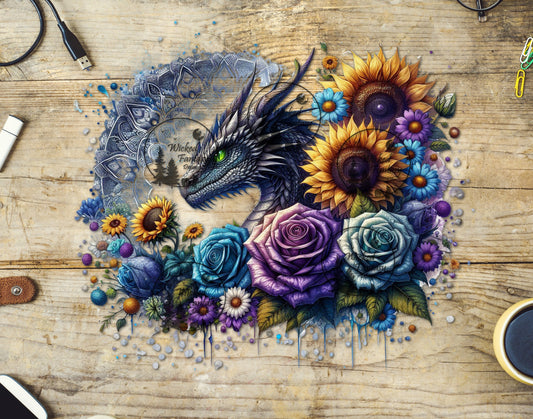 UVDTF Mandala Dragon with Sunflowers