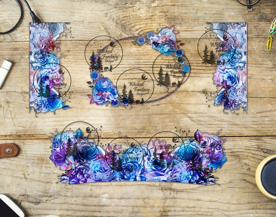 UVDTF Aqua and Purple Floral Arrangement 16oz 40oz Tumbler Wrap