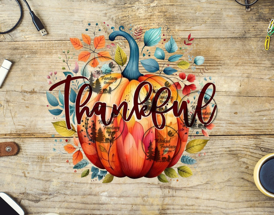 UVDTF Thankful Illustrated Pumpkin and Leaves