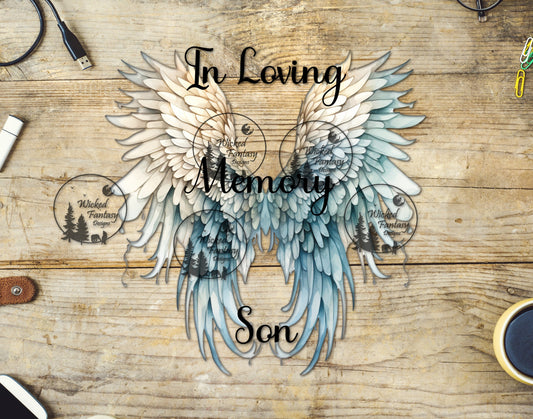 UVDTF In Loving Memory Son Blue Angel Wings