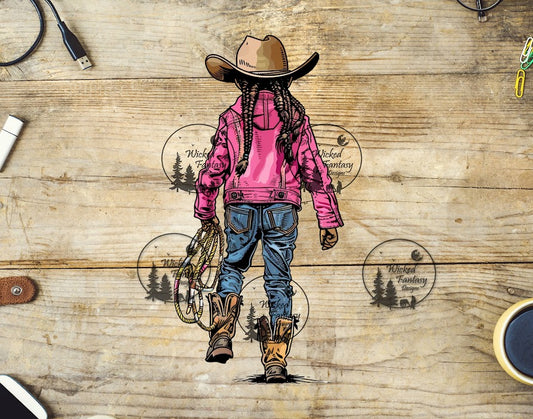 UVDTF Little Cowgirl in Pink Jacket and Braids