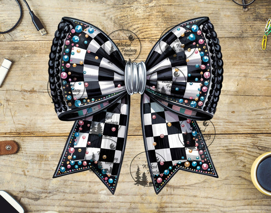 UVDTF Jeweled Checkered Bow