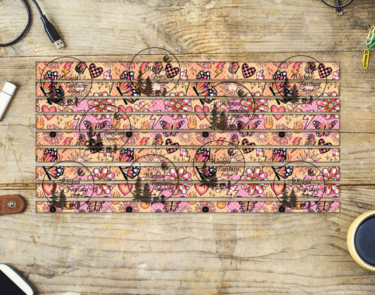 UVDTF Pink and Orange Checkered Butterfly 6x12" Striping element