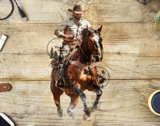 UVDTF Realistic Cowboy Riding Bay Horse