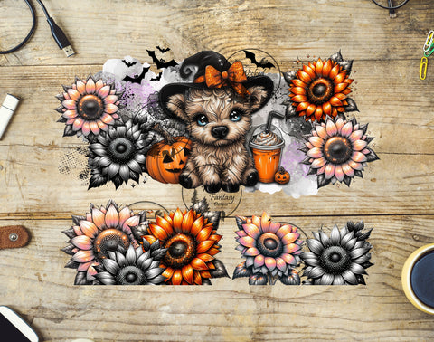 UVDTF Highland Calf and Halloween Flowers 20oz 30oz 10"x10" Element