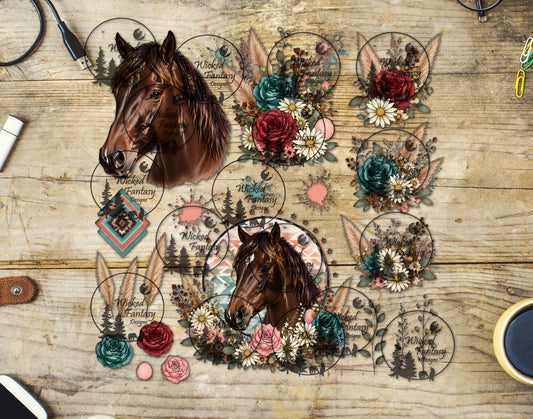 UVDTF Western Daisy Boho Horse Element Sheet