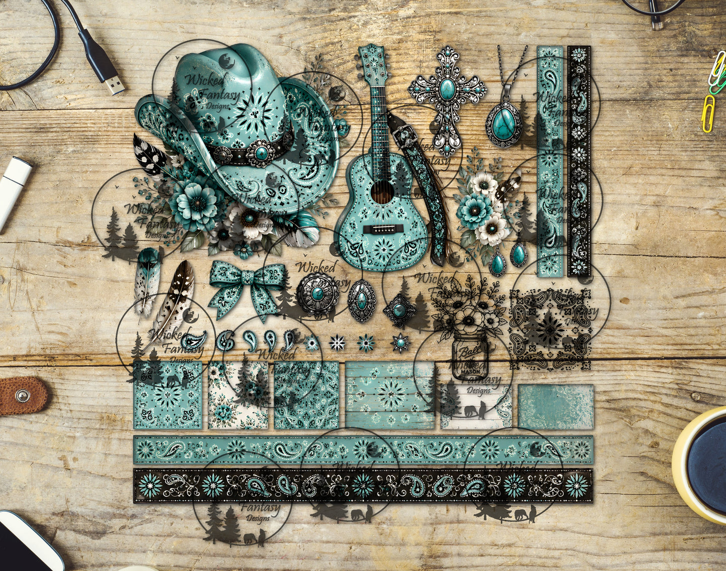 UVDTF Teal Paisley Country Element Sheet