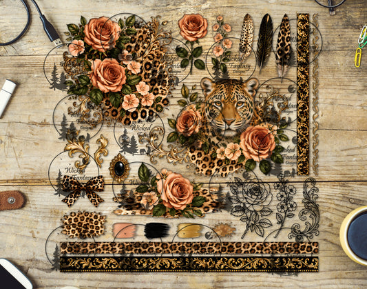 UVDTF Coral Rose Leopard Multimedia Element Sheet