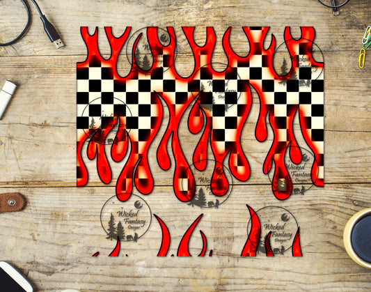 UVDTF Electric Red Neon Checkered Flames 20oz 30oz 10"x10" Element
