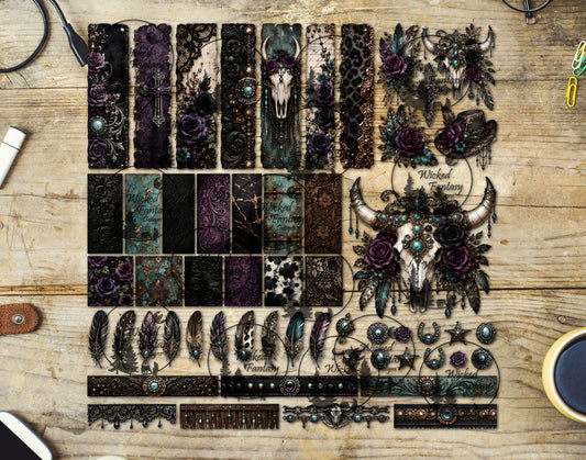 UVDTF Amethyst and Teal Boho Cow Skull Multimedia Element Sheet