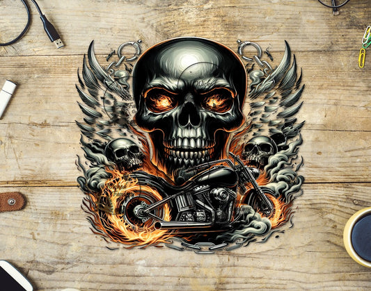 UVDTF Flaming Skulls and Motorcycle  20oz 30oz 10"x10" Element