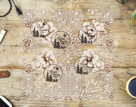 UVDTF Decal Sheet Warm Ivory Cream Floral Lace 10"x10"