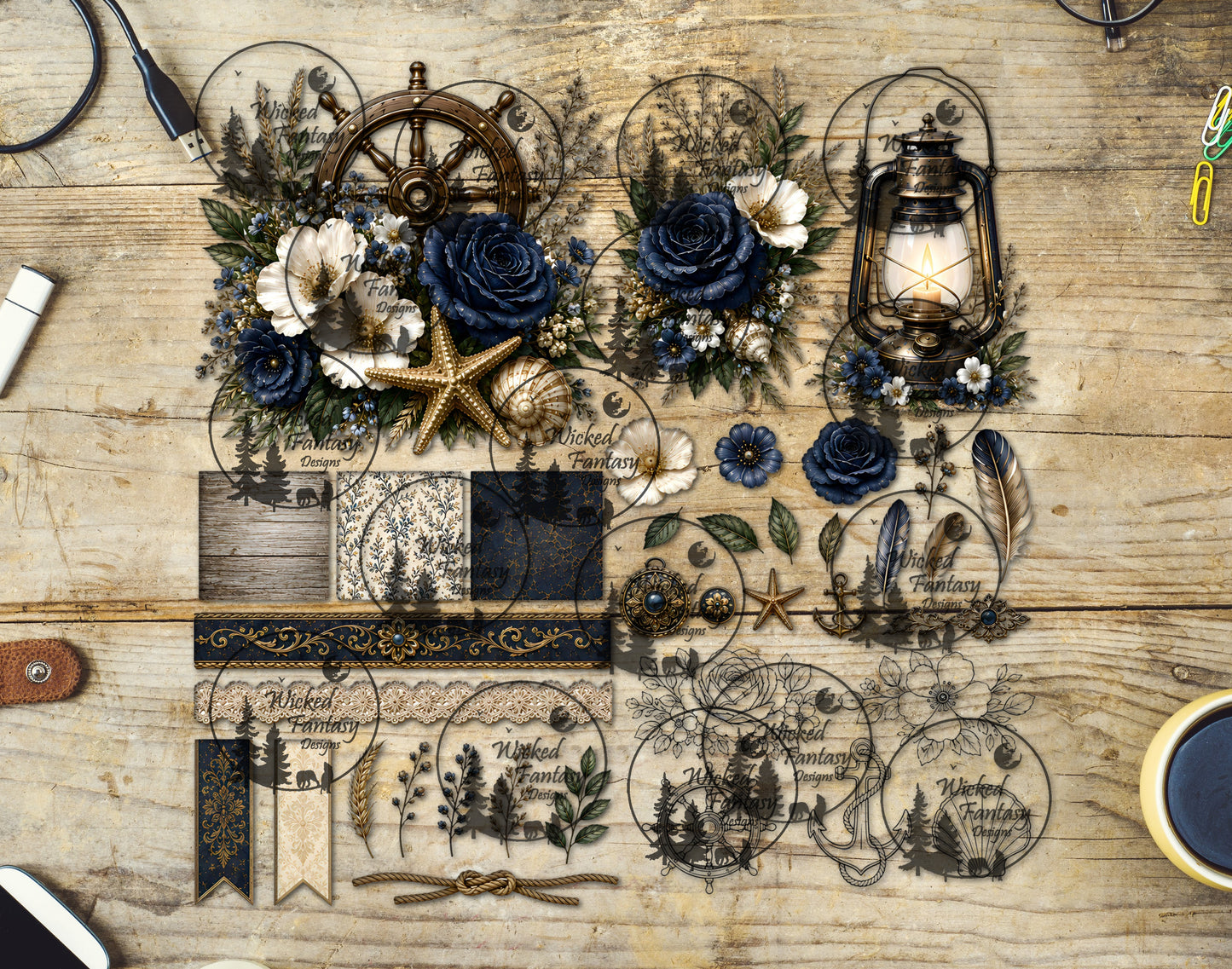 UVDTF Coastal Navy 12x12" Multimedia Element Sheet