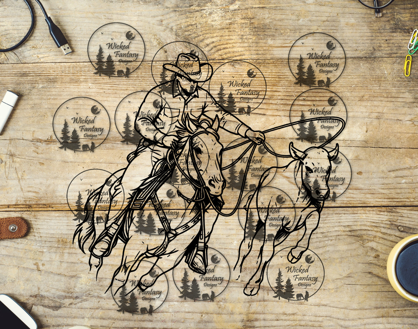 UVDTF Roping Horse Line Art