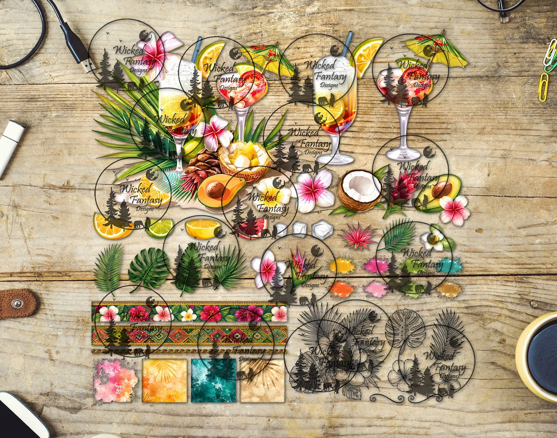 UVDTF Tropical Drinks 12x12" Multimedia Element Sheet