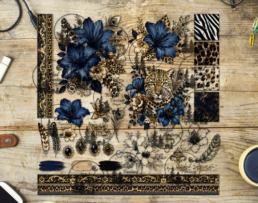 UVDTF Navy Leopard Hibiscus Multimedia Element Sheet