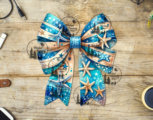 UVDTF Aqua and Gold Bow with Sea Stars