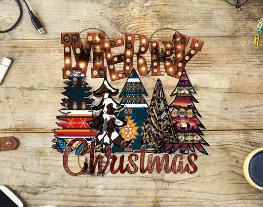 UVDTF Merry Christmas Boho Western Trees