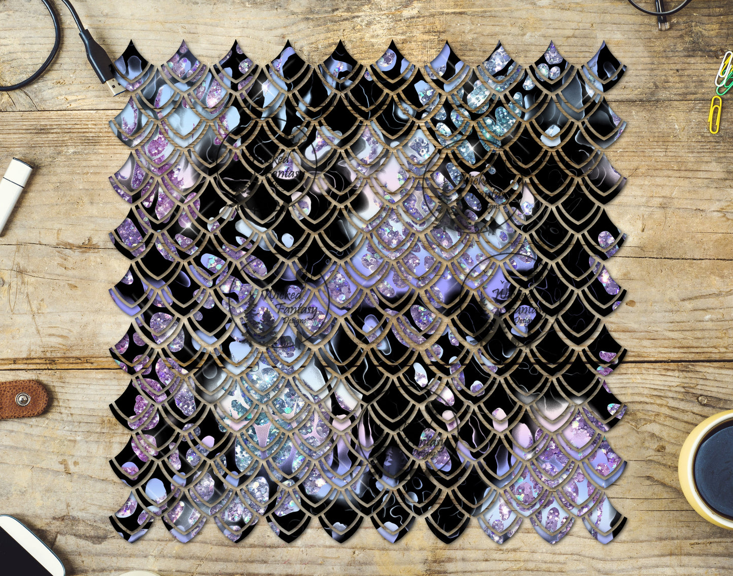 UVDTF Sparkling Black Pastel Dragon Scales 10"x10" Element