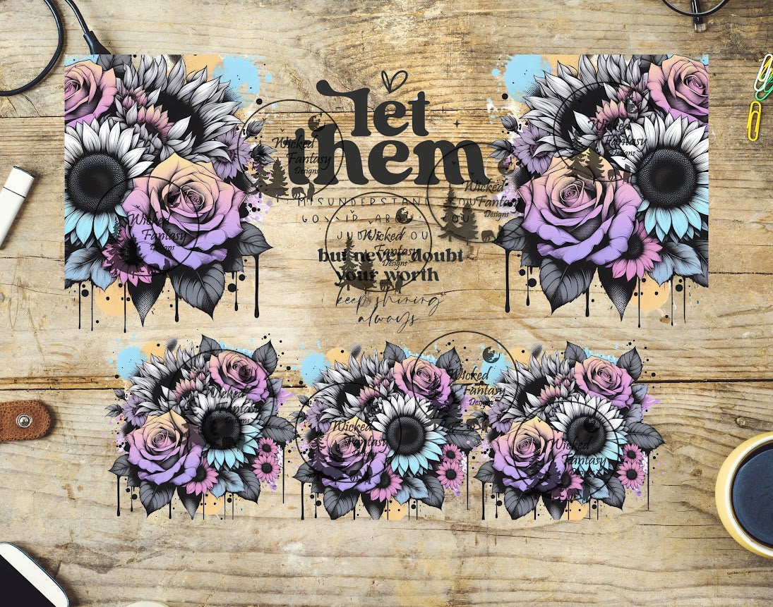 UVDTF Let Them Pastel Purple Sunflowers and Roses 16oz 40oz Tumbler Wrap