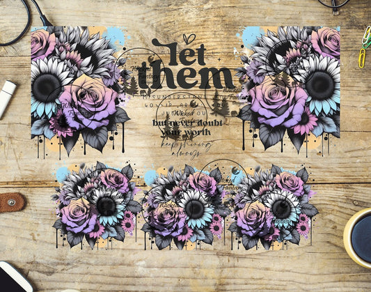 UVDTF Let Them Pastel Purple Sunflowers and Roses 16oz 40oz Tumbler Wrap