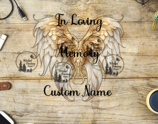 UVDTF In Loving Memory Custom Name Gold Wings