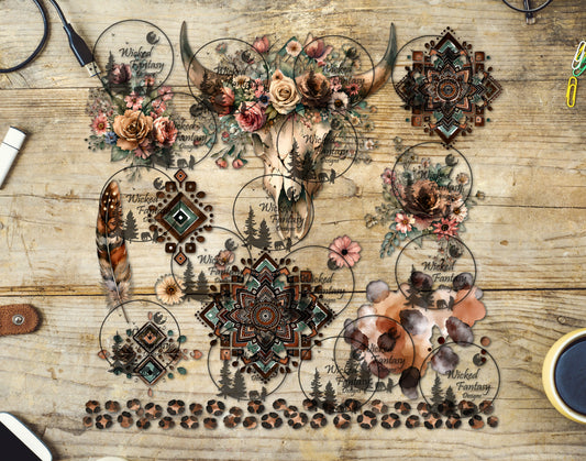 UVDTF Leopard Aztec Cow Skull Element Sheet