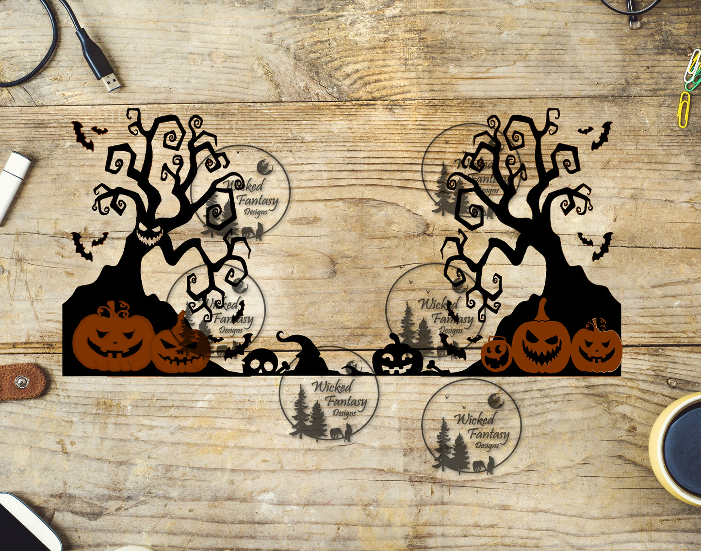 UVDTF Spooky Forest Silhouette and Jack O' Lanterns Element 20oz 30oz