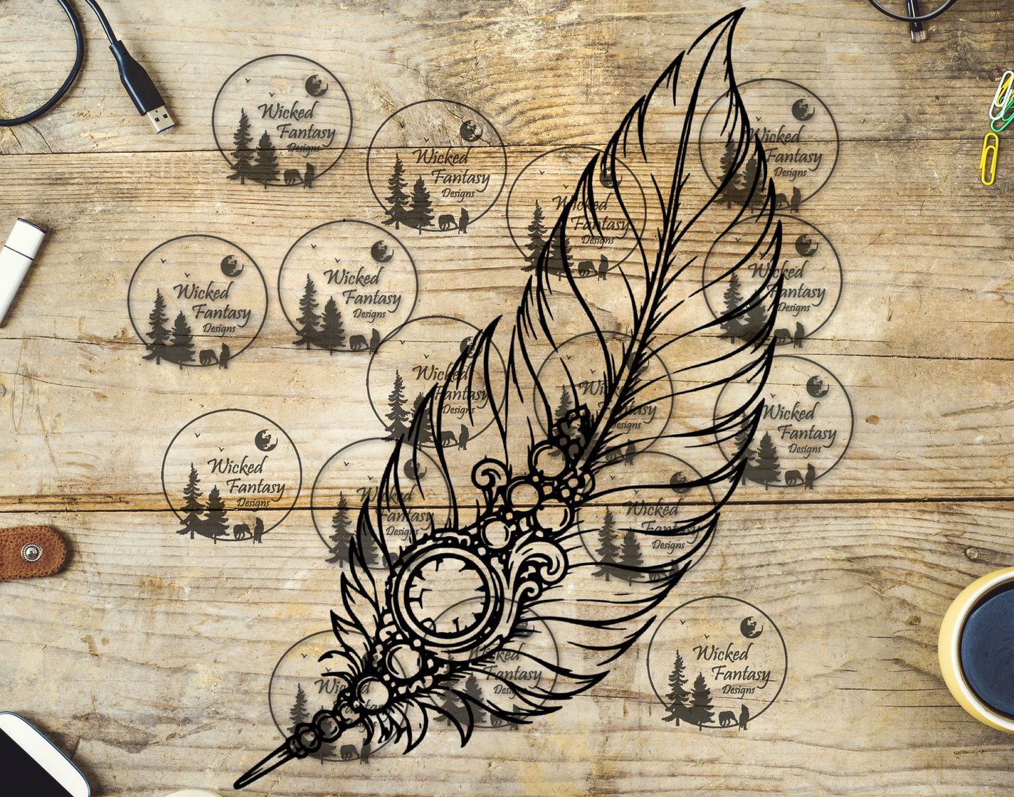 UVDTF Gilded Feather Line Art